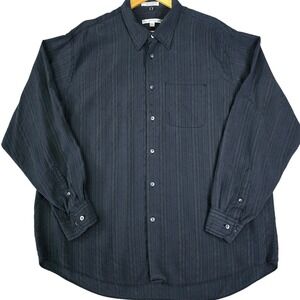 Geoffrey Beene Mens XXL Button Down Dress Shirt Muted Black‎ Striped Modal Blend